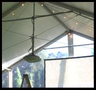 tent with video projector mounted from frame